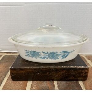 Vintage 70s Glasbake Blue Thistle 1 Qt Casserole Lid Only (Dish Is Cracked)